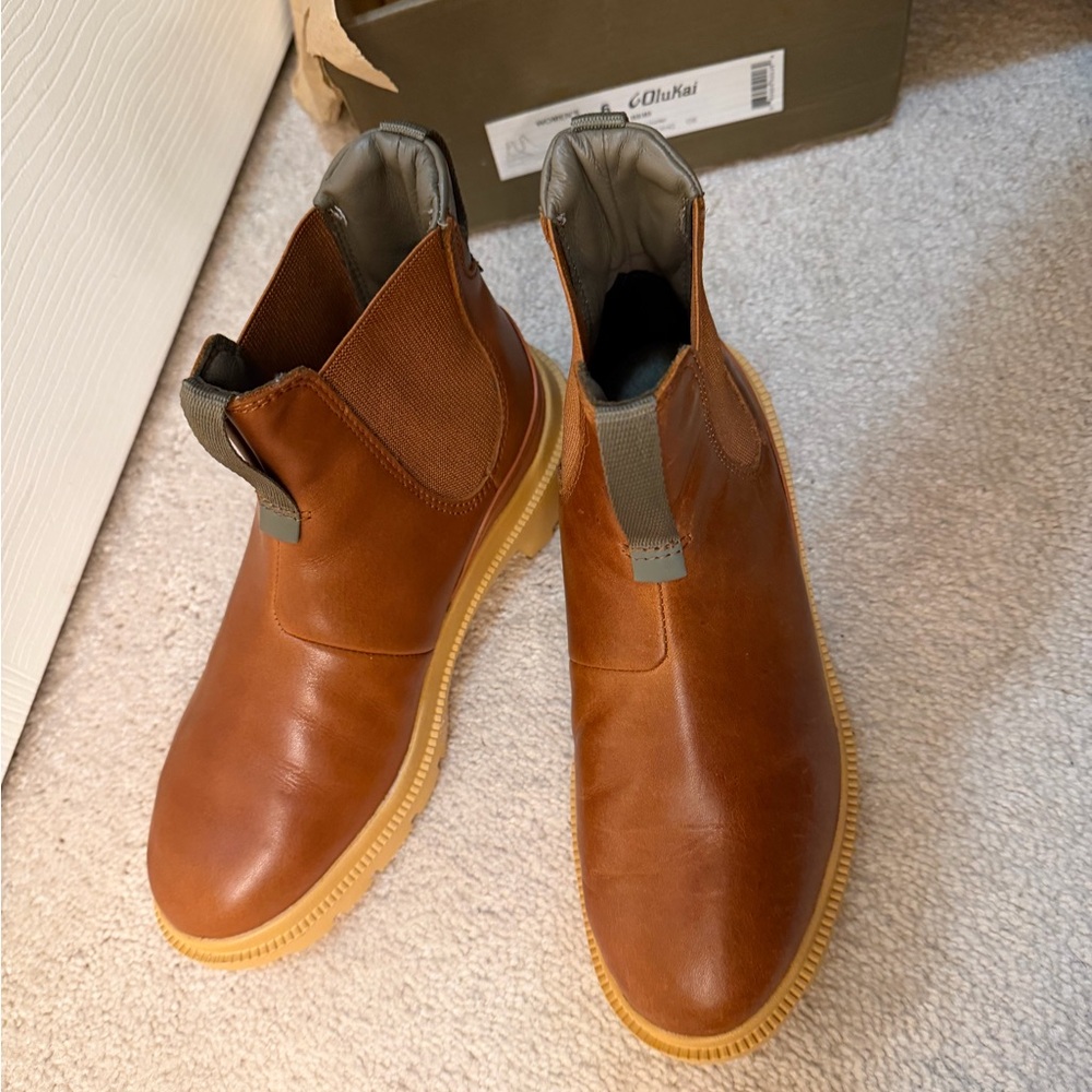 OluKai Chestnut Leather Ankle Boots